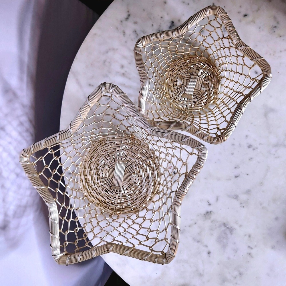 Harry & David Nesting Star Silver Wire Baskets Set 2 Woven Metal  Small & Large